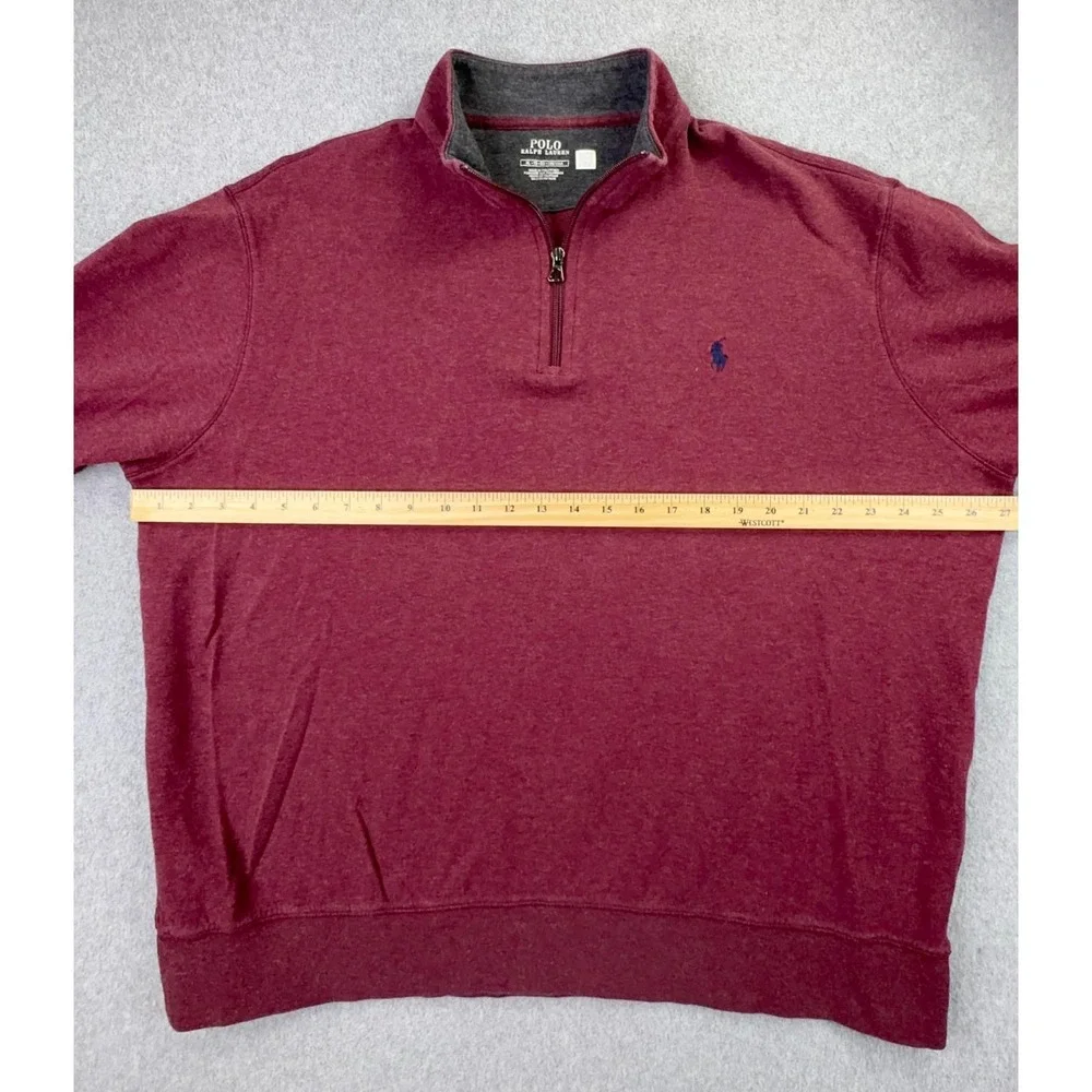 Polo‎ Ralph Lauren Luxury 1/4 Zip Pullover Men's XL Soft Touch Red Blue Pony